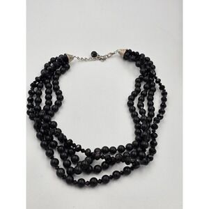 Black Multi-Strand Beaded Necklace‎ Statement Adjustable Fashion Jewelry
